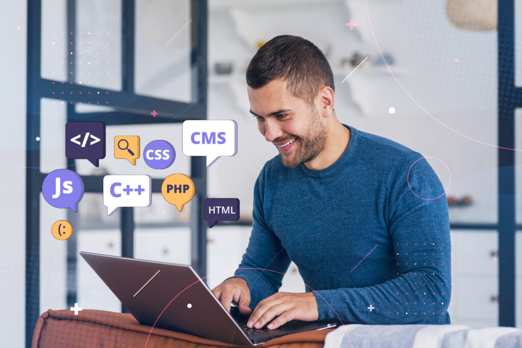 person front computer working html